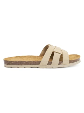 Mandel Leren slippers beige