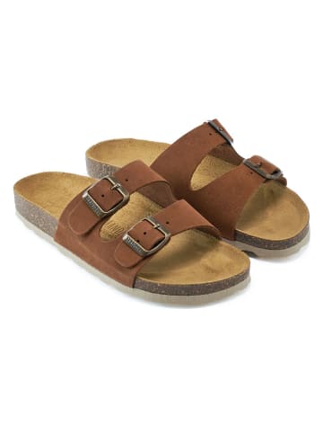 Mandel Leren slippers bruin