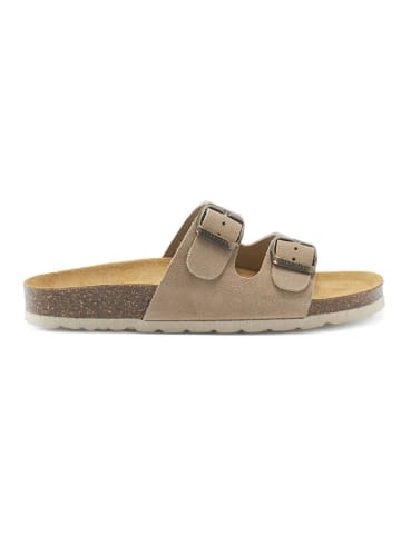 Mandel Leder-Pantoletten in Taupe