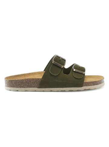 Mandel Leren slippers kaki