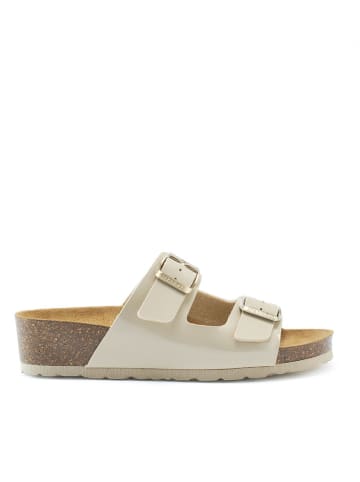 Mandel Leren slippers beige