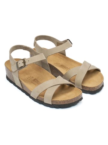 Mandel Leder-Sandalen in Taupe