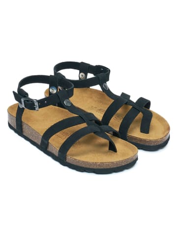 Mandel Leder-Zehensandalen in Schwarz