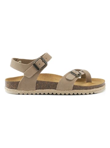Mandel Leder-Zehensandalen in Beige/ Braun