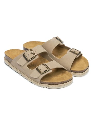 Mandel Leder-Pantoletten in Taupe