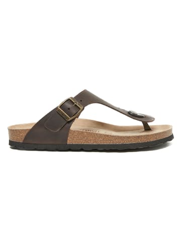 Mandel Leren teenslippers bruin