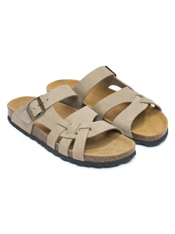 Mandel Leder-Pantoletten in Taupe
