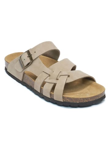 Mandel Leren slippers taupe