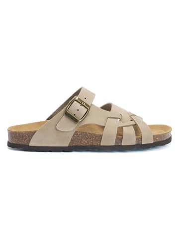Mandel Leren slippers taupe