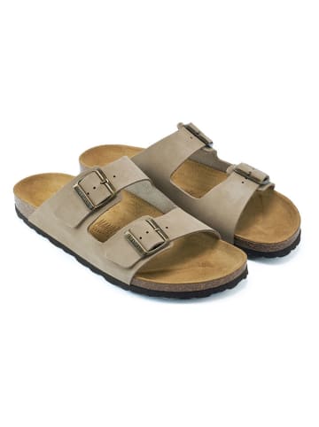 Mandel Leren slippers taupe