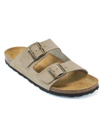 Mandel Leder-Pantoletten in Taupe