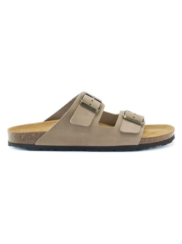 Mandel Leder-Pantoletten in Taupe