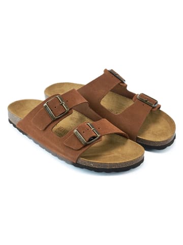 Mandel Leren slippers bruin