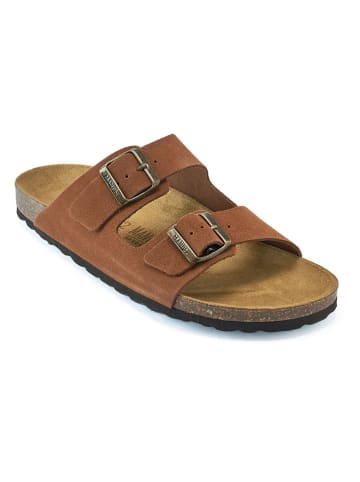 Mandel Leren slippers bruin