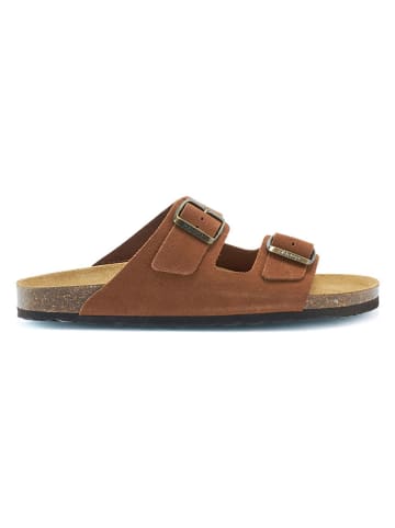 Mandel Leren slippers bruin