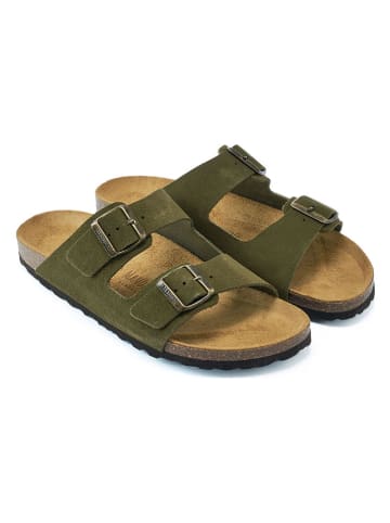 Mandel Leder-Pantoletten  in Khaki