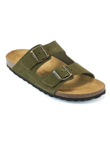 Mandel Leren slippers kaki
