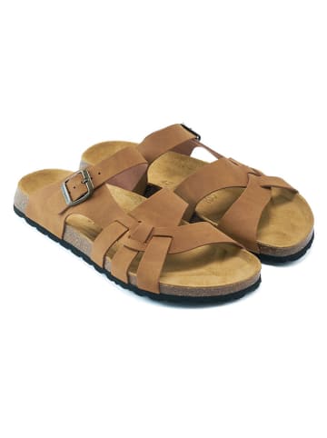Mandel Leren slippers lichtbruin