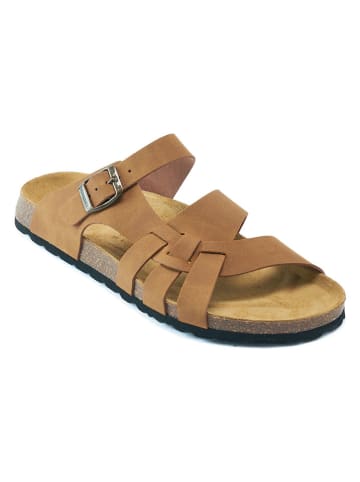 Mandel Leren slippers lichtbruin