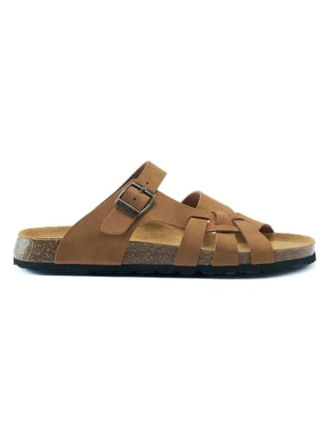 Mandel Leren slippers lichtbruin