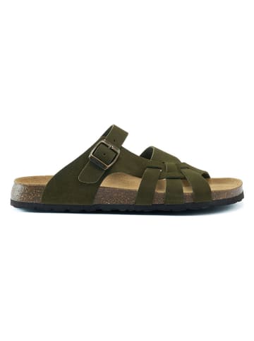 Mandel Leder-Pantoletten in Khaki