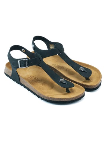 Mandel Leder-Zehensandalen in Schwarz