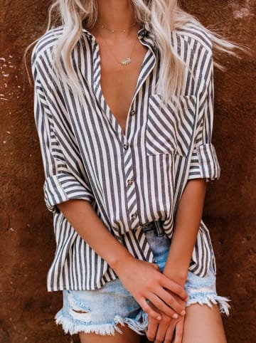 Milan Kiss Bluse in Anthrazit/ Weiß