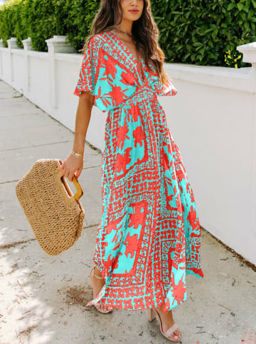 Milan Kiss Jurk turquoise/koraalrood