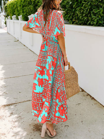 Milan Kiss Jurk turquoise/koraalrood