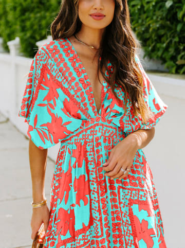 Milan Kiss Jurk turquoise/koraalrood