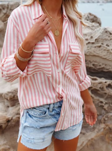 Milan Kiss Bluse in Rosa/ Weiß