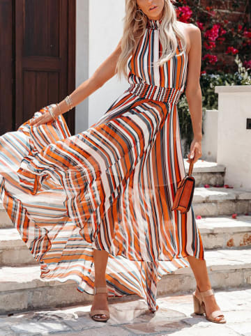 Milan Kiss Kleid in Orange/ Weiß/ Grau