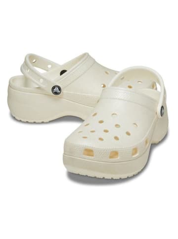Crocs Chodaki "Classic Platform Glitter" w kolorze kremowym