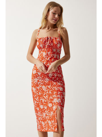 Happiness Istanbul Kleid in Orange/ Weiß