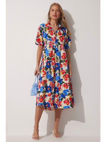 Happiness Istanbul Kleid in Creme/ Blau/ Rot