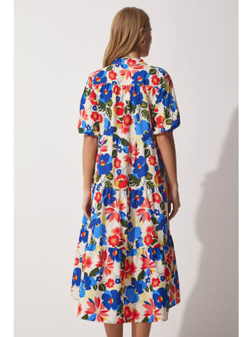 Happiness Istanbul Kleid in Creme/ Blau/ Rot