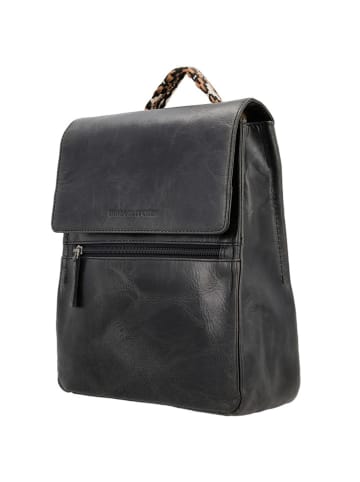 HIDE & STITCHES Leder-Rucksack in Schwarz - (B)23 x (H)26 x (T)9 cm