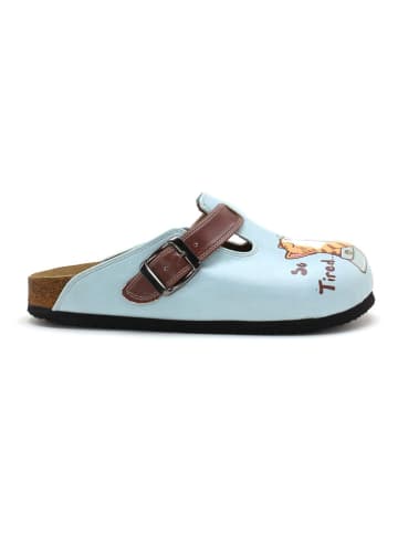 Calceo Clogs lichtblauw/bruin