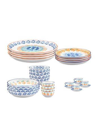 Björn 28-częściowy zestaw talerzy "Napoli" w kolorze biało-niebiesko-pomarańczowym