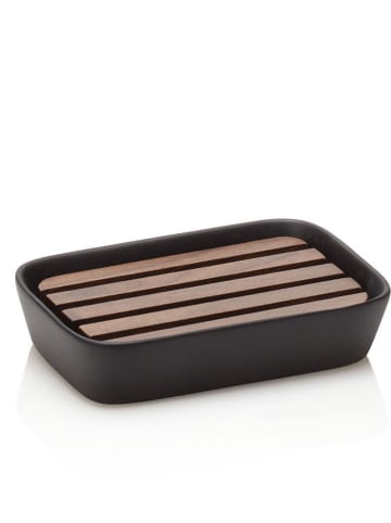 TFT Home Zeepschaaltje "Wood" zwart - (B)13 x (H)9 x (D)3 cm