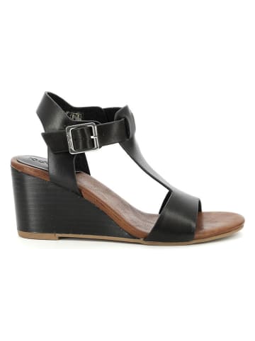 Kickers Leder-Keilsandalen "Noir" in Schwarz/Hellbraun