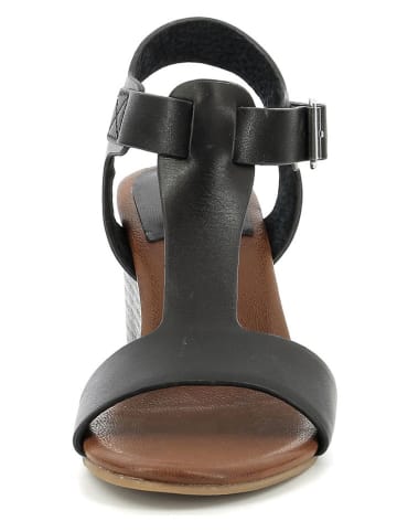 Kickers Leder-Keilsandalen "Noir" in Schwarz/Hellbraun