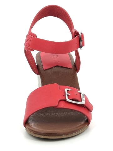 Kickers Leder-Keilsandalen "Rouge" in Rot/Braun