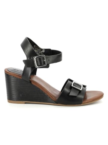Kickers Leder-Keilsandalen "Rouge" in Schwarz/Hellbraun