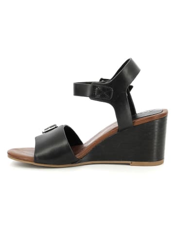 Kickers Leder-Keilsandalen "Rouge" in Schwarz/Hellbraun