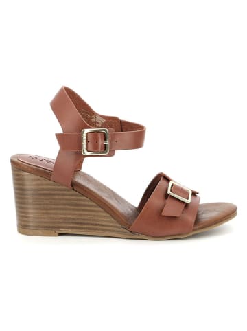 Kickers Leder-Keilsandalen "Rouge" in Hellbraun
