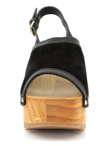 Kickers Leder-Sandaletten "Kick Wedge Wood" in Schwarz