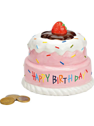 G. Wurm Skarbonka "Happy Birthday" w kolorze biało-jasnoróżowym - 12 x 12 x 12 cm