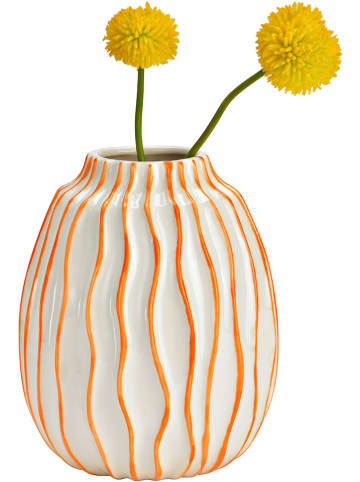 G. Wurm Vaas "Bloemen" wit/oranje - (H)18 x Ø 14 cm