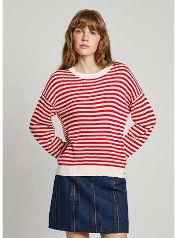 Pepe Jeans Pullover "Poppy" in Rot/ Weiß